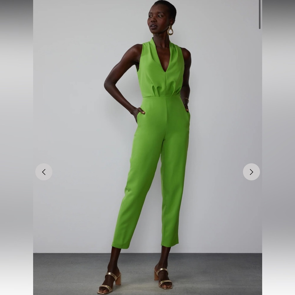New York and Company Neon Green Capri Jumpsuit
